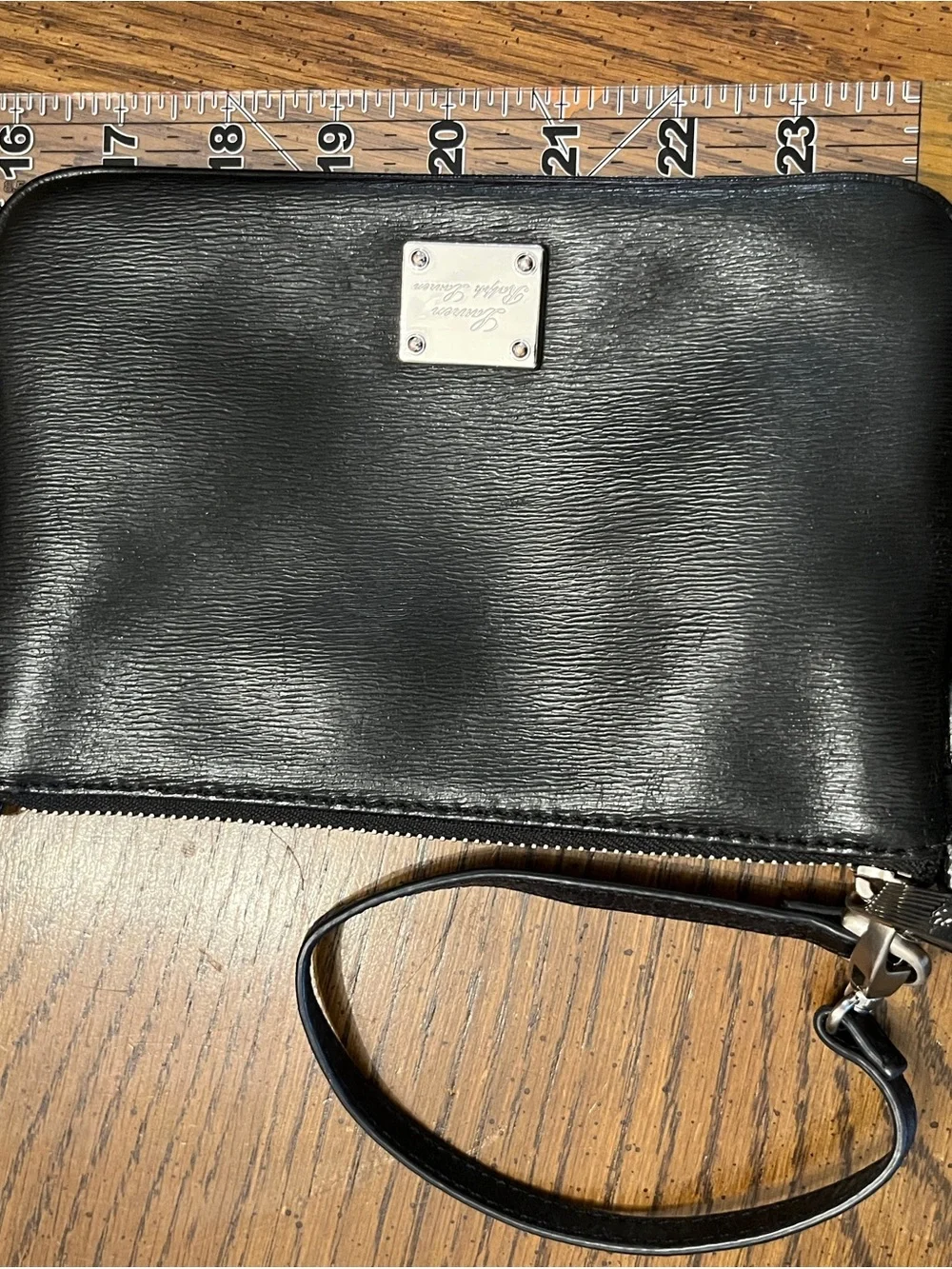 Lauren‎ Ralph Lauren Black Leather Wristlet with Metal Logo Plate